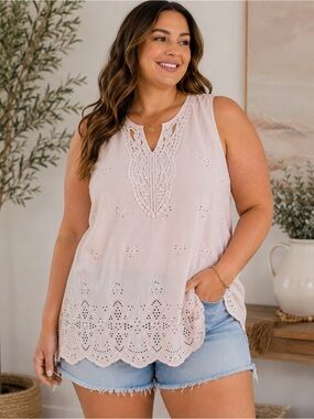 Emery Rose Pink Embroidered Sleeveless Top 2XL NWT Lightweight Boho